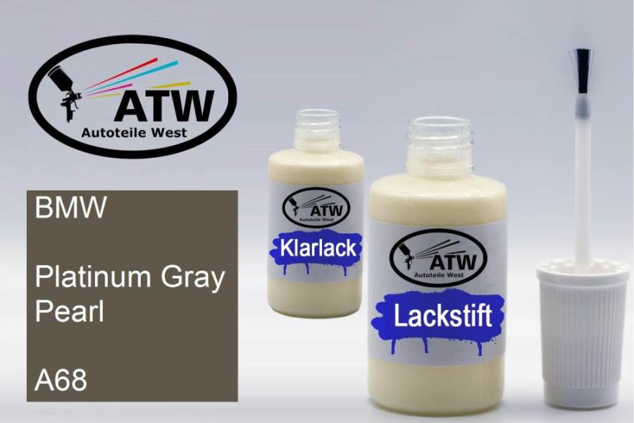 BMW, Platinum Gray Pearl, A68: 20ml Lackstift + 20ml Klarlack - Set, von ATW Autoteile West.